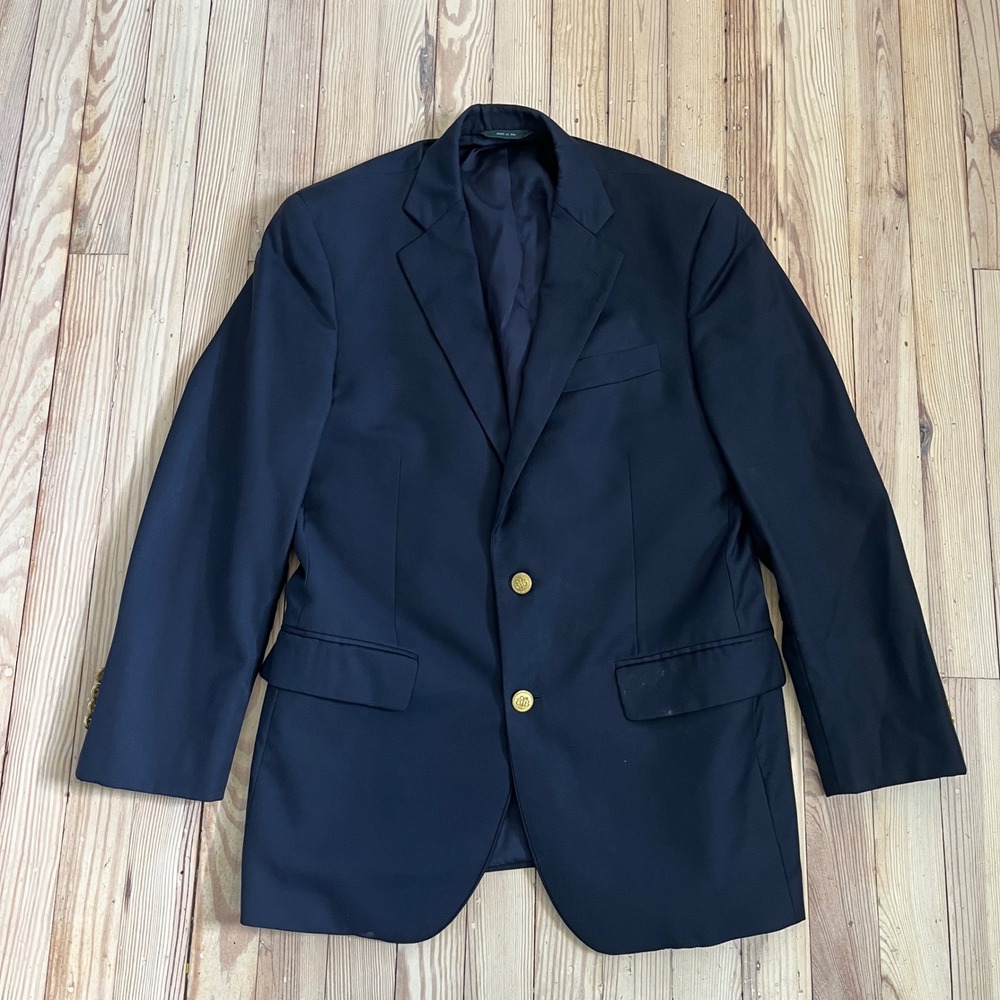 Brooks Brothers Blazer Mens 38S Navy Blue Wool Madison Gold Crest Button USA